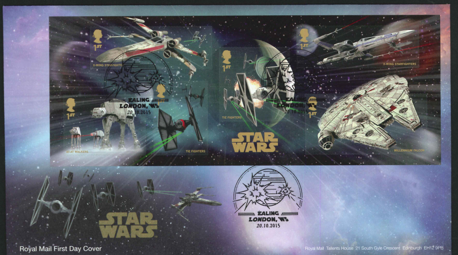 2015 - Star Wars Miniature Sheet First Day Cover, Ealing London W5 Postmark - Click Image to Close